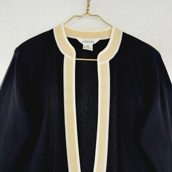 Exclusively Misook Black White Yellow Topper Sweater Coat Open Front BlazerP5017 - Picture 2 of 7